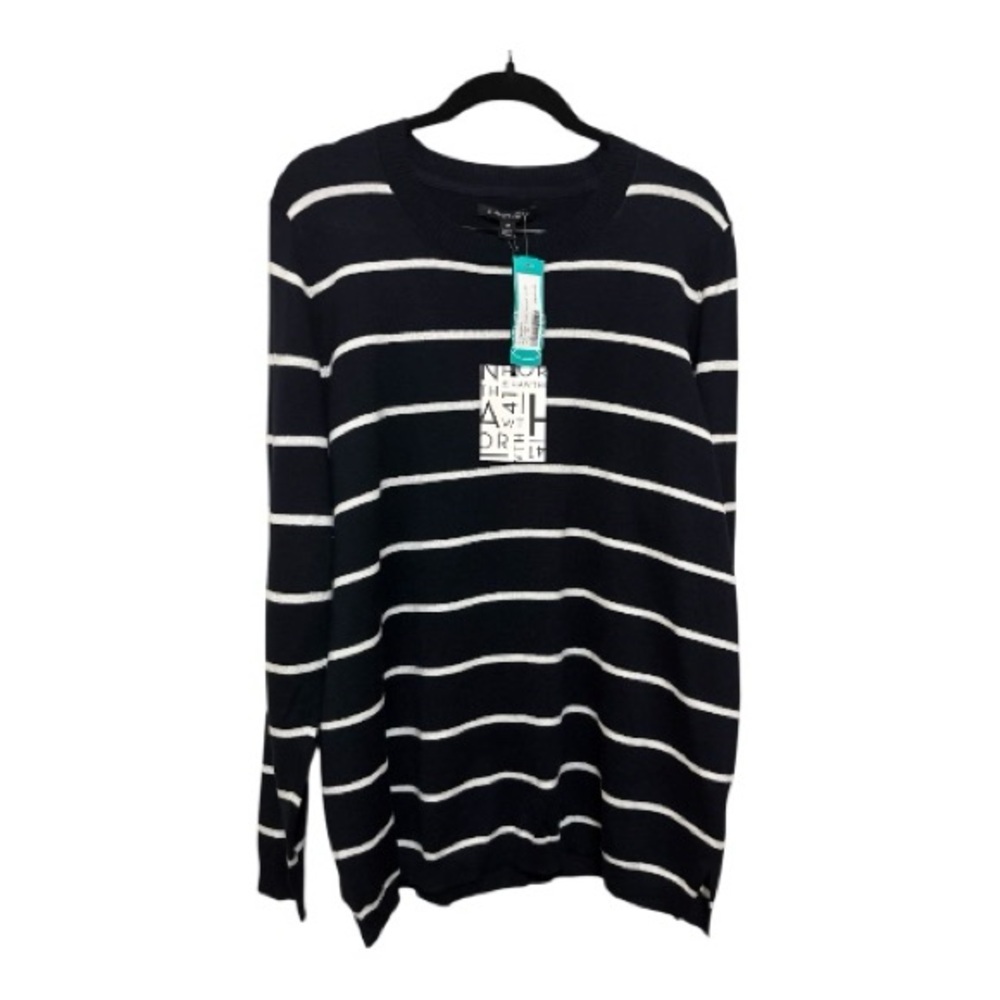 41 Hawthorn Aubree Fine Gauge Crewneck Sweater Navy White Stripe 2X NWT